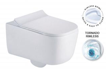 Подвесной унитаз безободковый Gelmel серия Kadi B-2390-5 Glossy White (TORNADO)