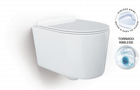 Подвесной унитаз безободковый Gelmel серия Kadi B-2365 mini-5 Glossy White (TORNADO)